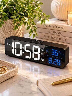 LED Music Mirror Alarm Clock | Black | Wireless | Digital Display | NIB